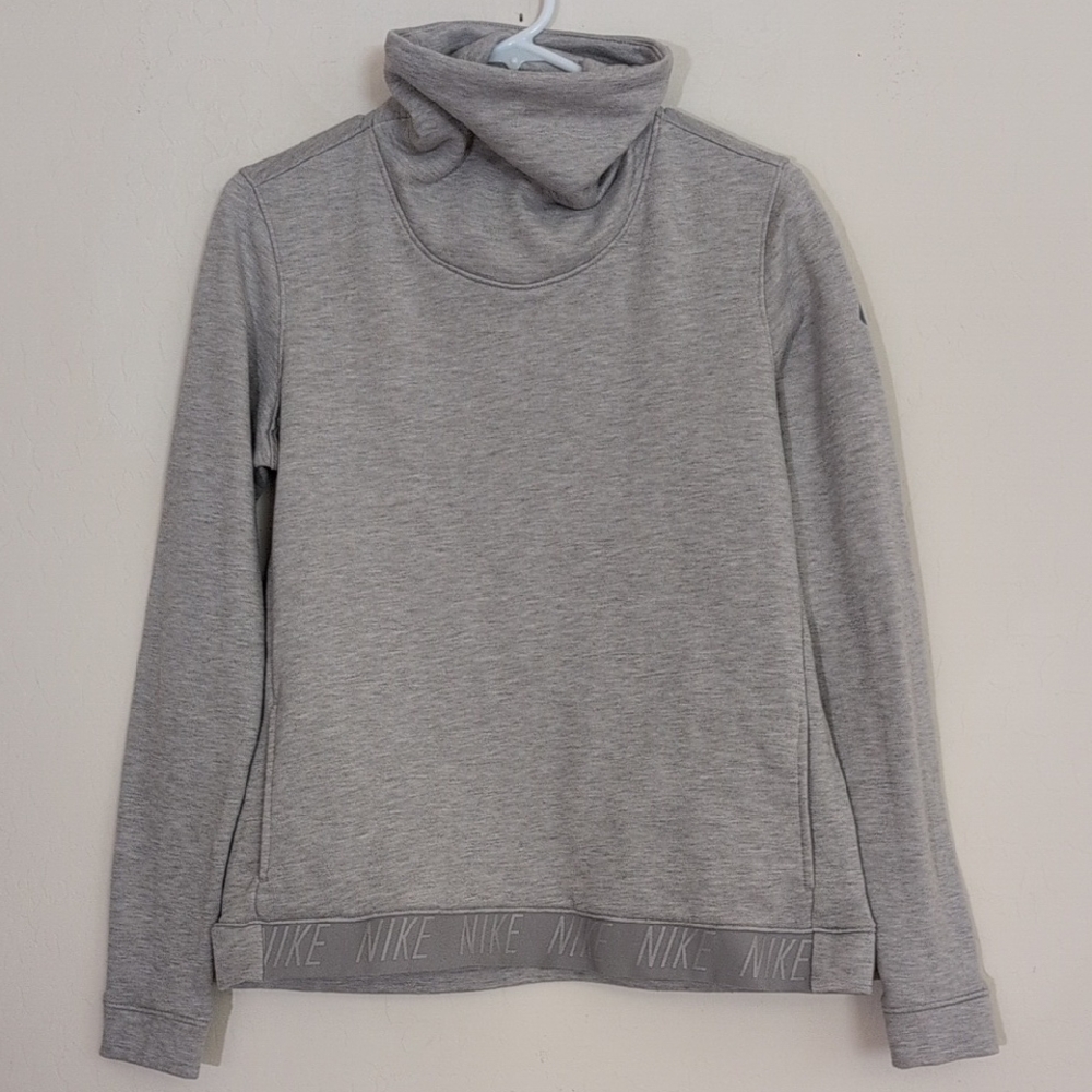 Nike Women's Light Gray Cowl Neck Turtleneck Sweater Sweatshirt Logo - Size M
